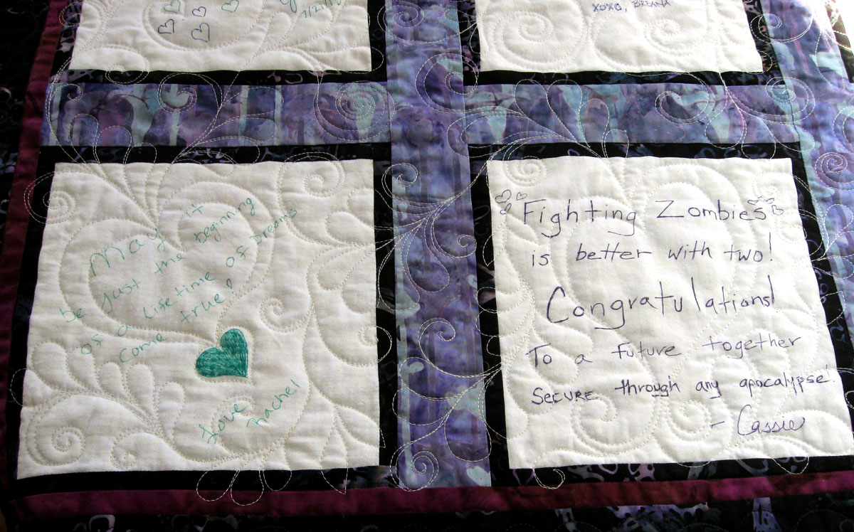 Fiber Antics by Veronica Quilting a Wedding Wishes signature quilt