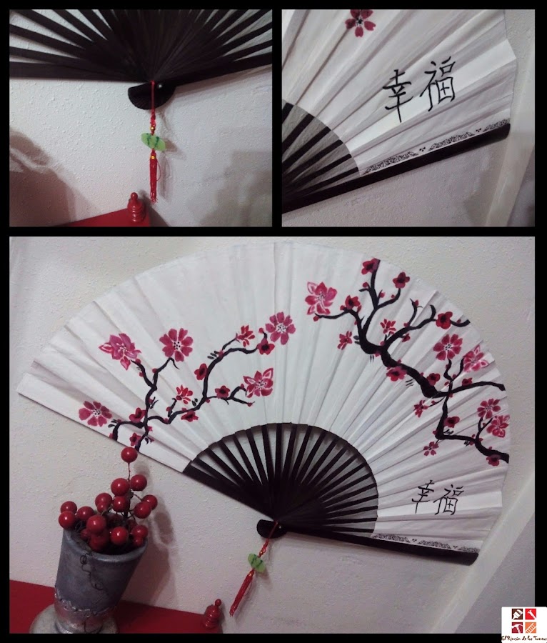 abanico oriental pintado a mano