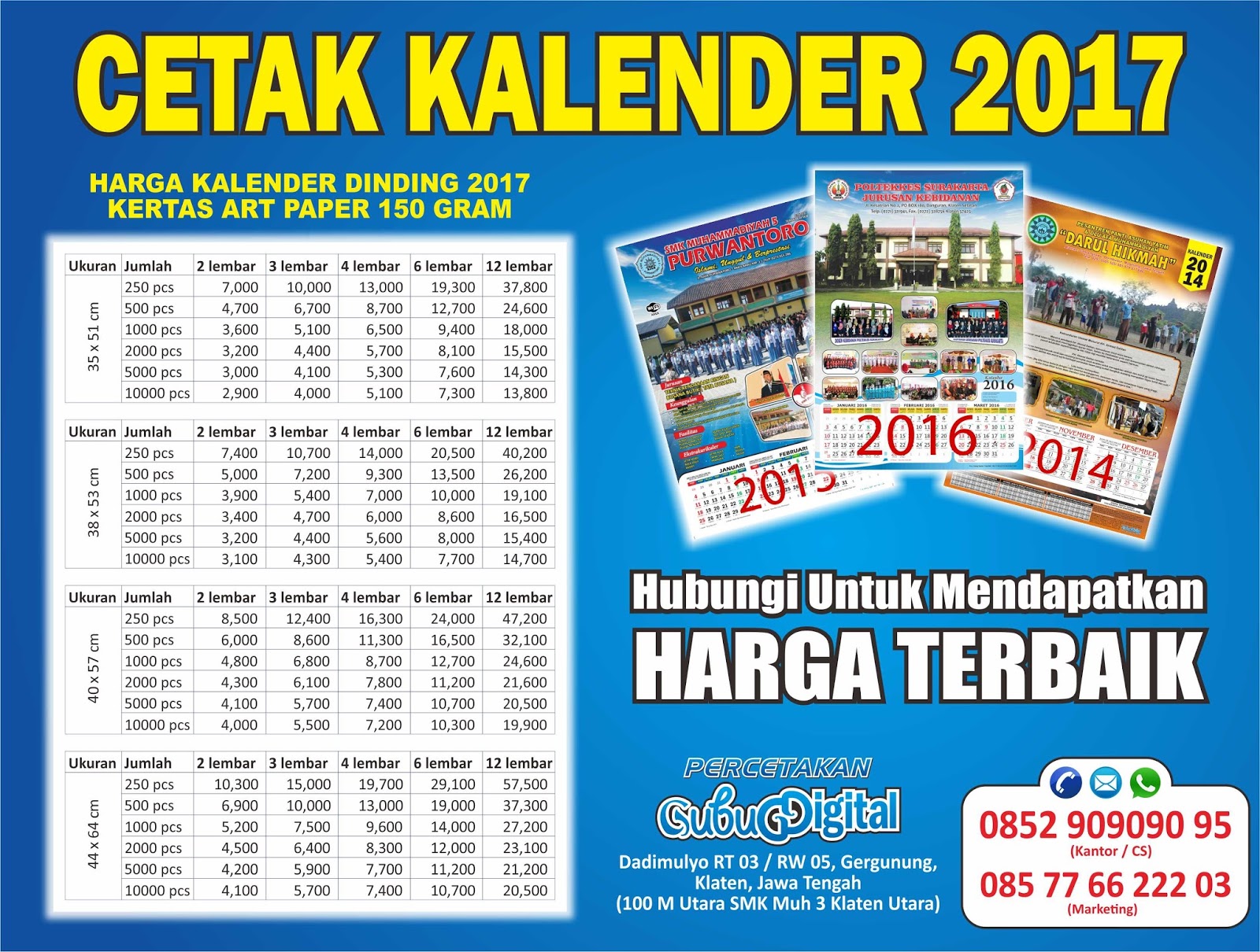 PUSAT CETAK KALENDER 2017 HARGA KALENDER DINDING 2017
