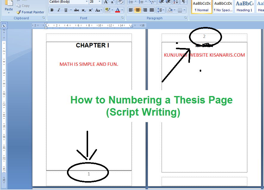 page numbering thesis in word