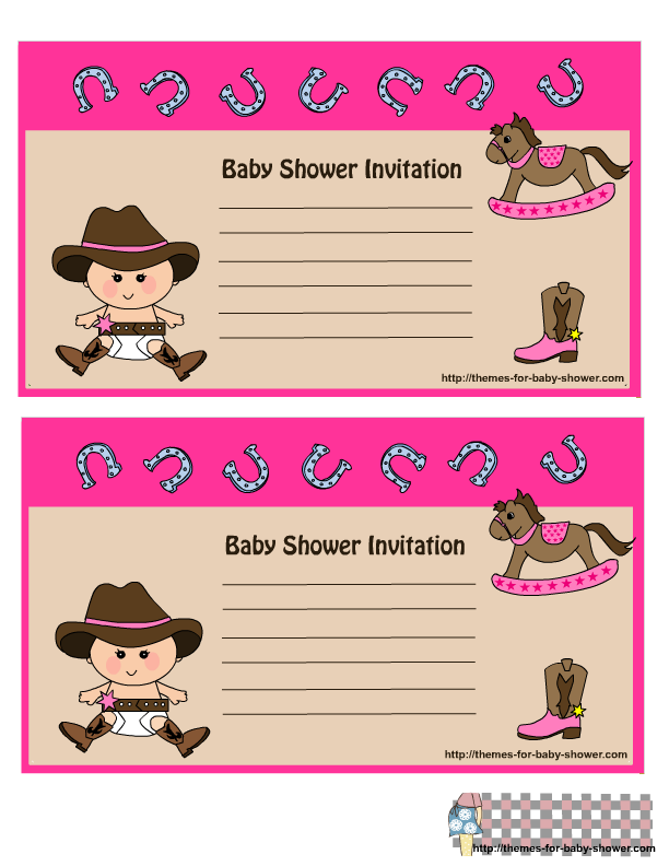 Cowboy in Pink for Baby Shower Free Printable Invitation, Labels or Cards.