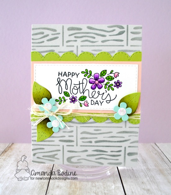 Mother's Day card by Amanda Bodine | Mother's Day Stamp Set, Sky Borders Die Set, Flower Trio Die Set and Hardwood Stencil by Newton's Nook Designs #newtonsnook #handmade