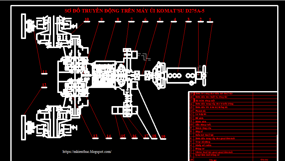 Bản vẽ hệ thống thuỷ lực trên máy ủi KOMATSU D275A-5