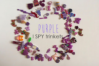 purple TomToy Colorful I spy trinkets, Rainbow miniatures, Rainbow I spy bag filler, Colors I spy bottle, Color sorting activities, Color matching games