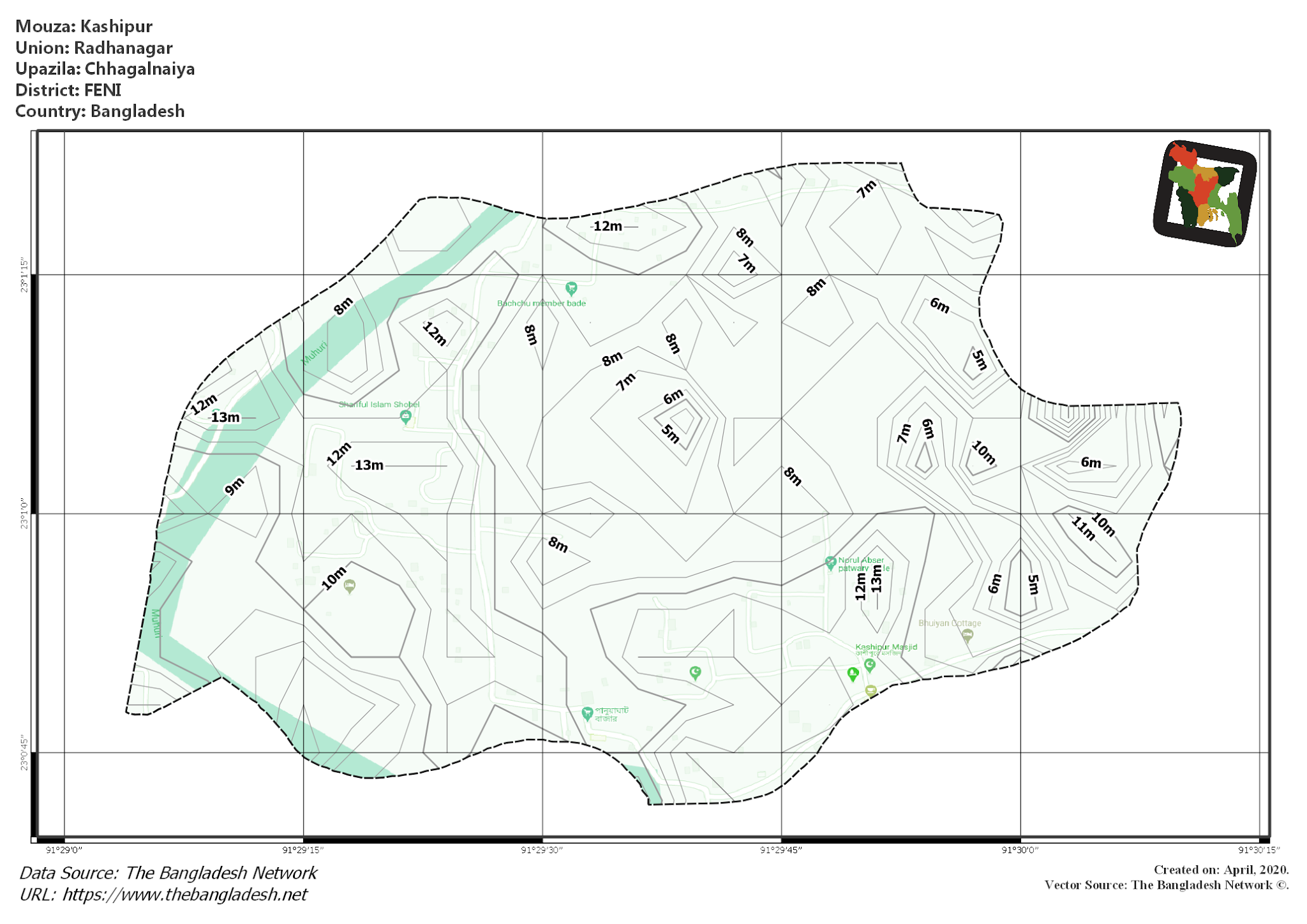 Map of Kashipur Mouza of Chhagalnaiya Upazila, FENI, Bangladesh.