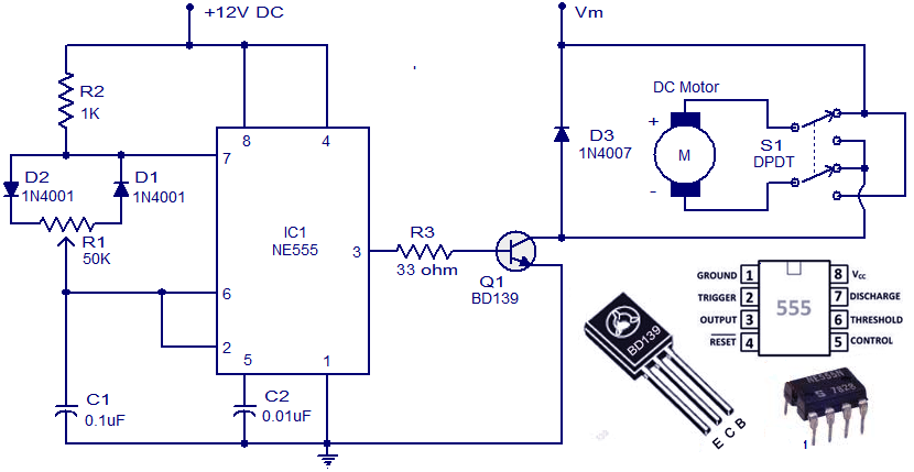 DC Motor Control Circuit Diagram using NE555 - Electrical Blog