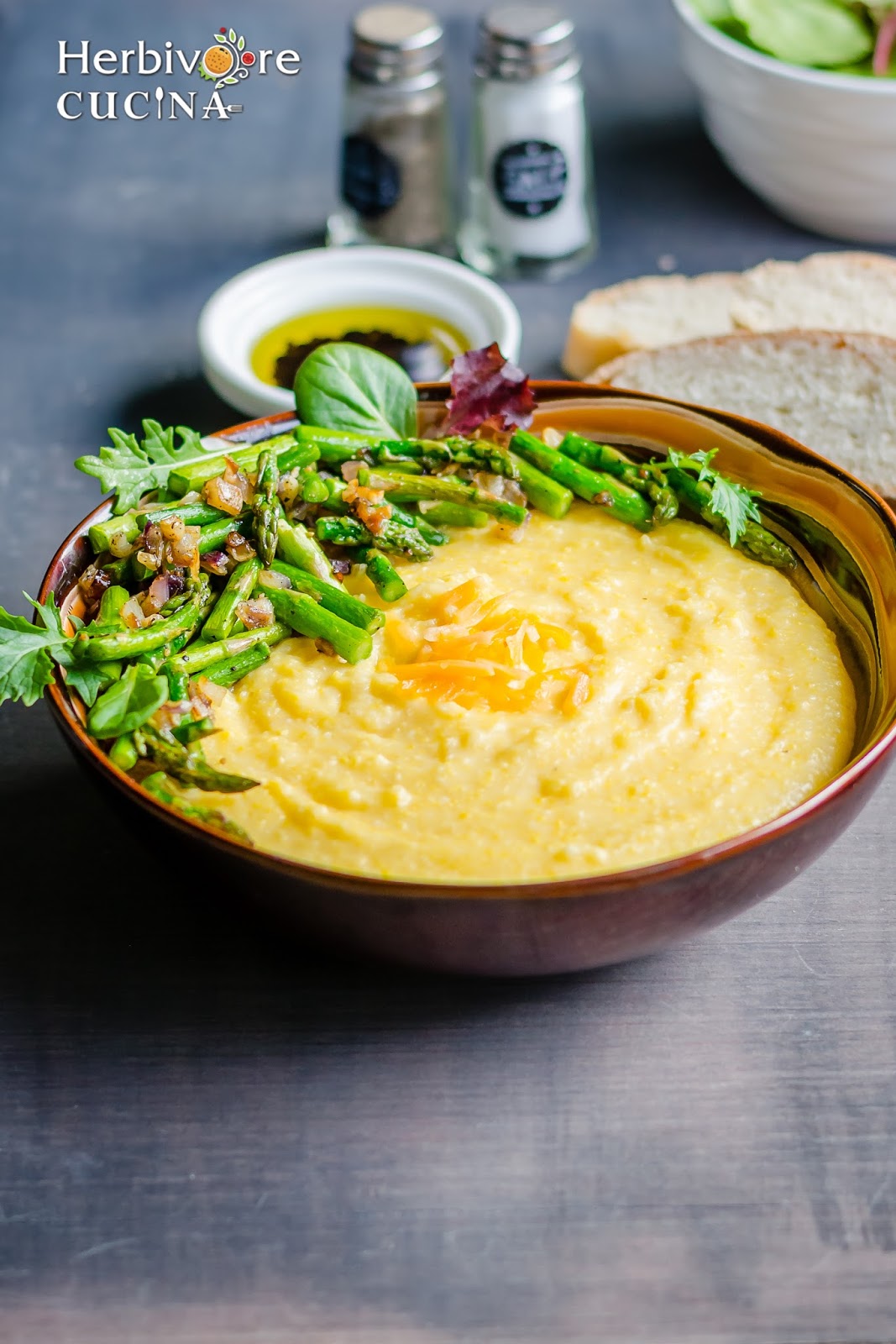 Herbivore Cucina Cheesy Polenta with Sautéed Asparagus