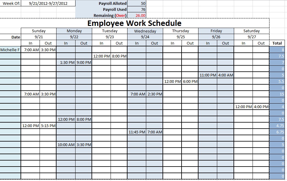 Excel Employee Schedule Template Sample Templates Sample Templates - Riset