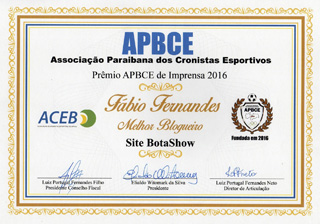 Prêmio APBCE - 2016 - Fábio Fernandes - Melhor Blogueiro - Blog Botashow