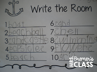 Write the Room literacy center activity with a summer theme