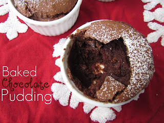 baked chocolate pudding in ramekin