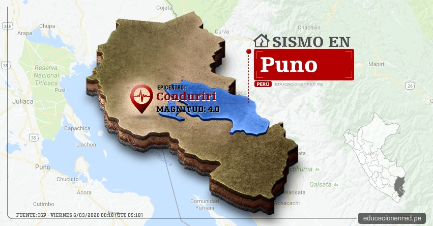 Temblor en Puno de Magnitud 4.0 (Hoy Viernes 6 Marzo 2020) Sismo - Epicentro - Conduriri - El Collao - IGP - www.igp.gob.pe Temblor en Puno de Magnitud 4.0 (Hoy Viernes 6 Marzo 2020) Sismo - Epicentro - Conduriri - El Collao - IGP - www.igp.gob.pe