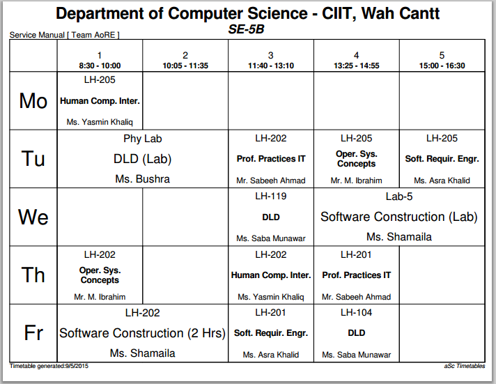 Time table se 5b softech