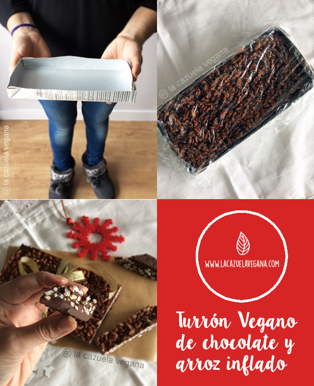 Turrón vegano de chocolate y arroz inflado