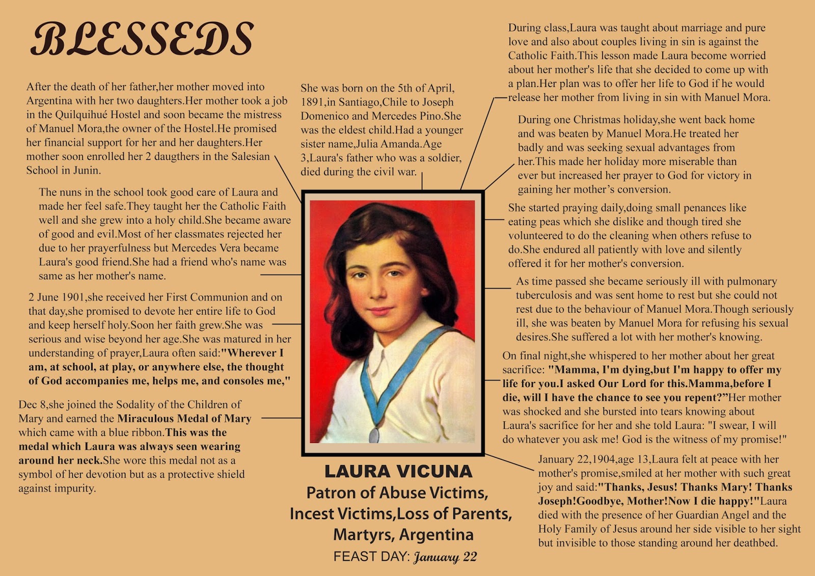 Imitating Christs Humility Feast of Blessed Laura Del Carmen Vicuna Pino.