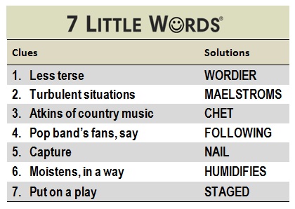 7 Little Words Puzzle: August 2016