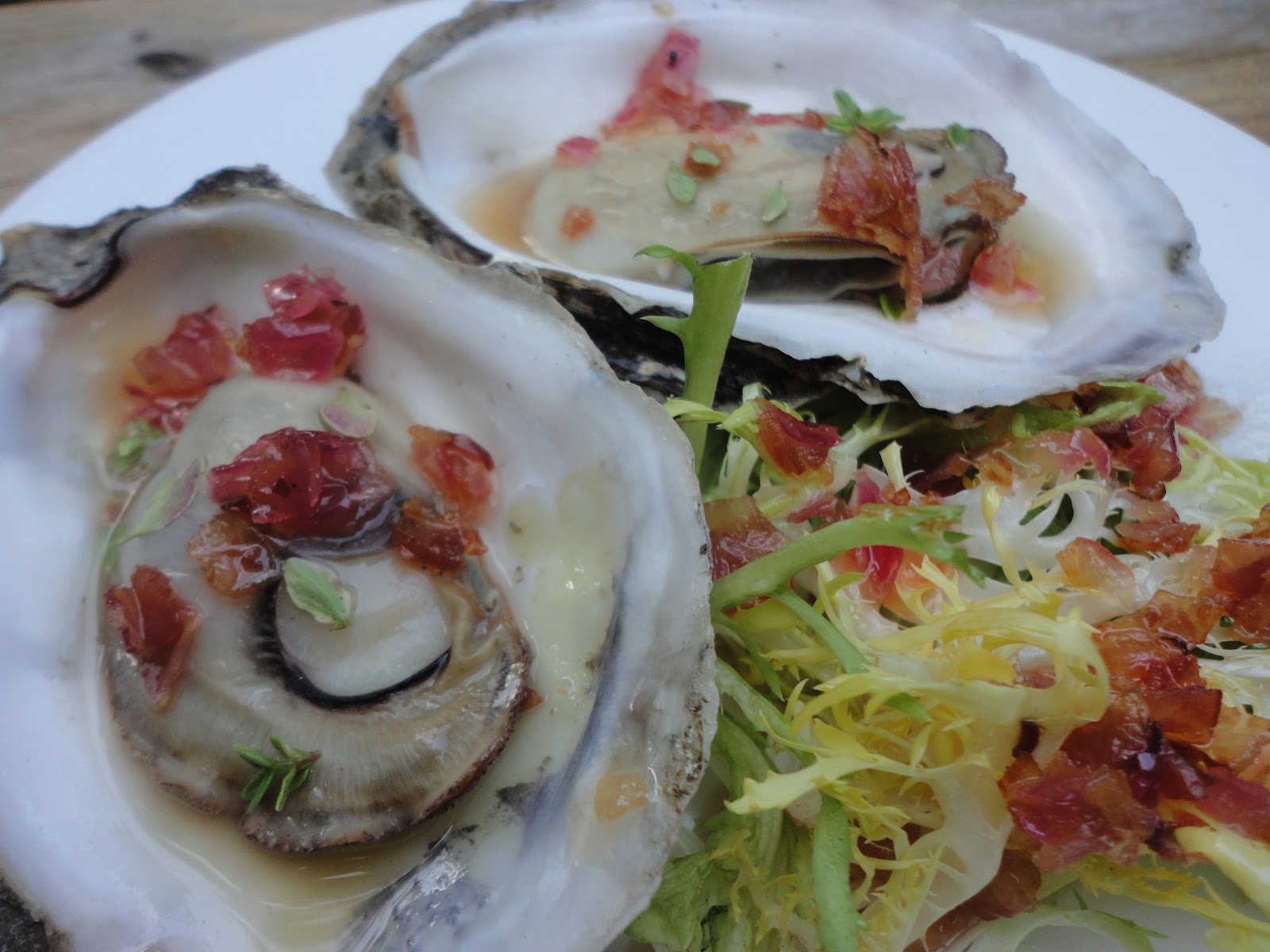 Bliss House Happiness Grilled Oysters with Bacon Sauce