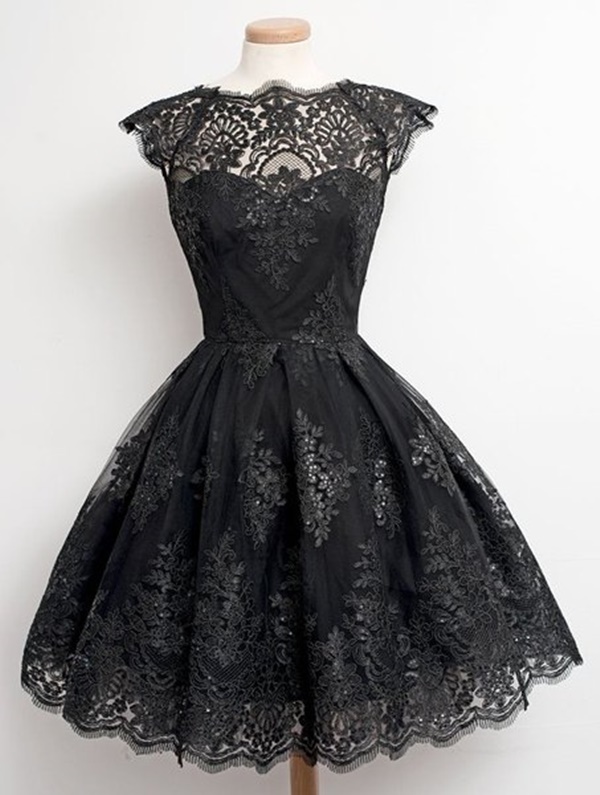 Vestido preto com renda vestido preto rodado para noite com detalhes de renda