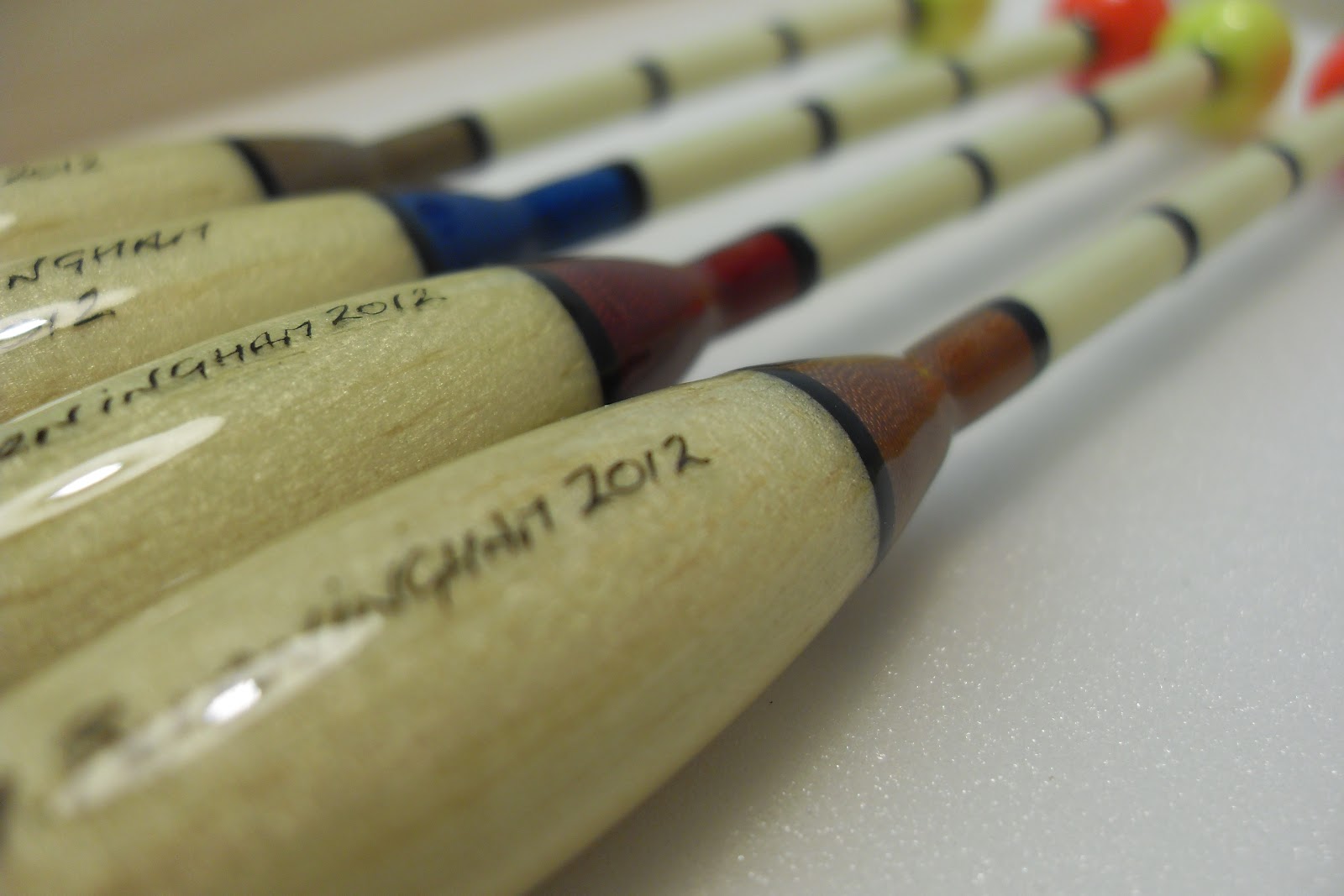 Handmade Fishing Floats by Mark Burningham. Balsa on cane tench