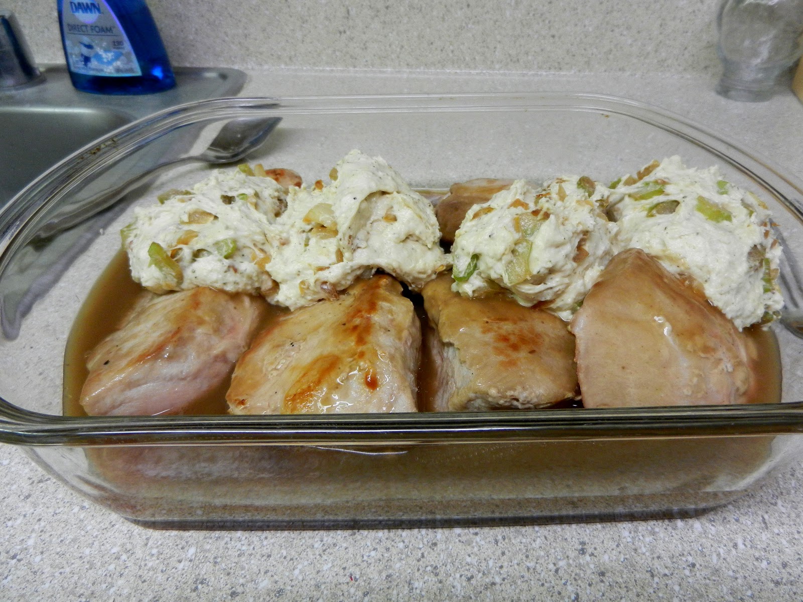 Feasts and Fiction Gravy Pork Chops with Stuffing Biscuits