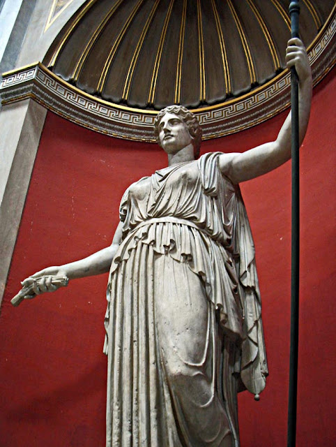 woman warrior statue inside the Sistine chapel in Rome