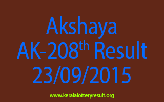 Akshaya AK 208 Lottery Result 23-9-2015