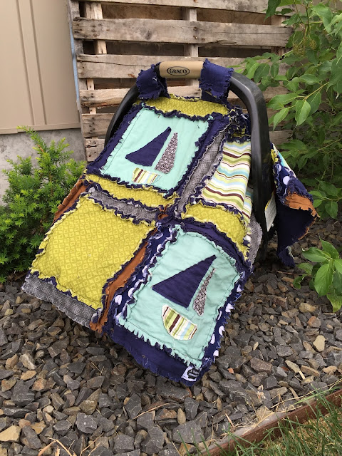 Baby Boy Quilt with Sailboats Rag Quilt Blanket