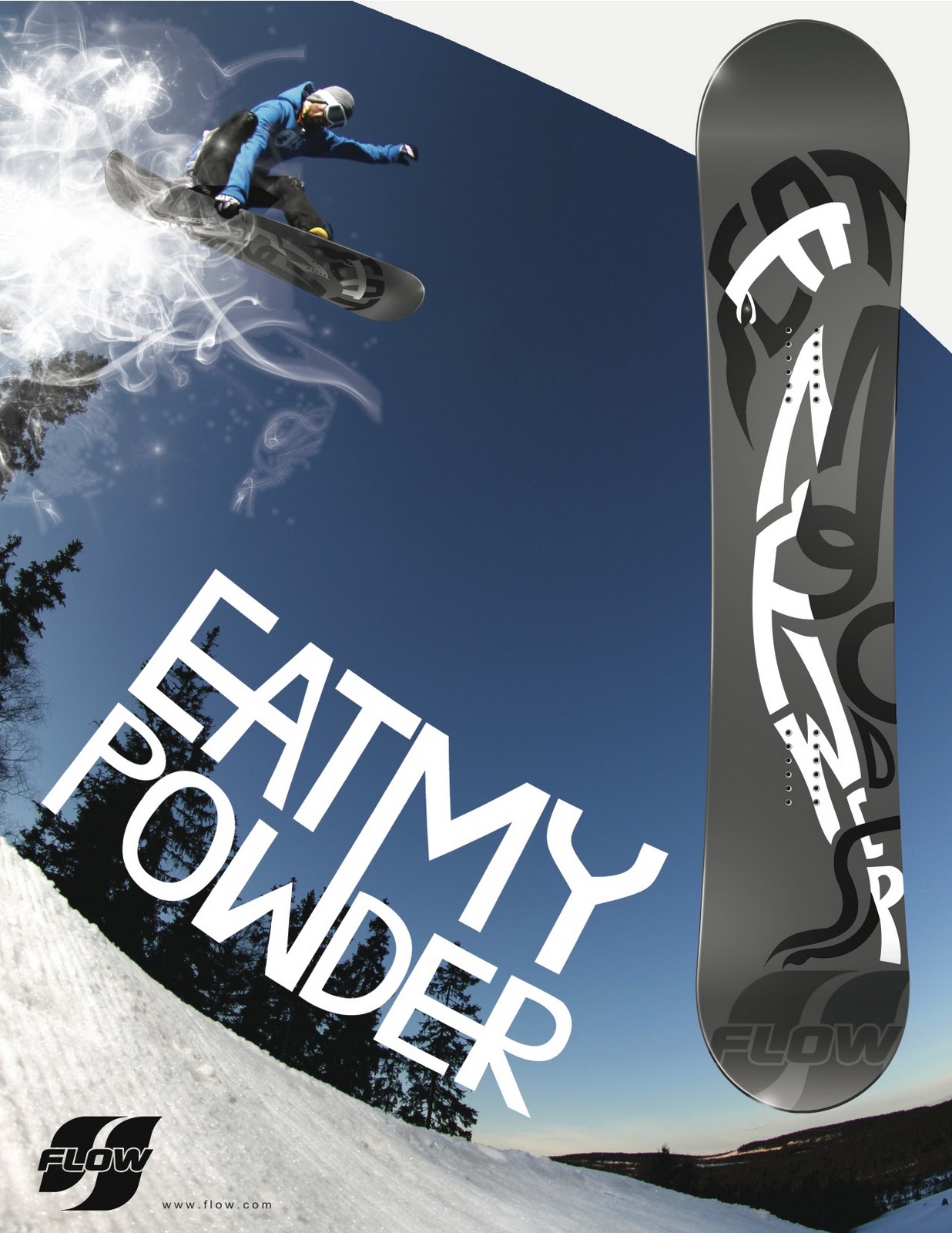 Splendiferous Snowboard Ad for FLOW and deck design