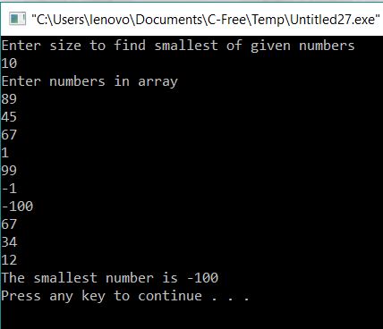 Find minimum number in given Array using Recursion