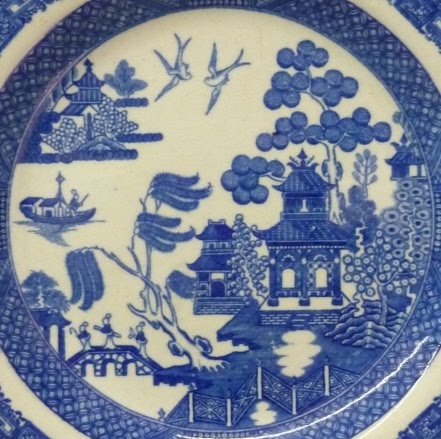 c1845 Purplish-Red Willow Pattern Antique Ironstone Plate by MEIR