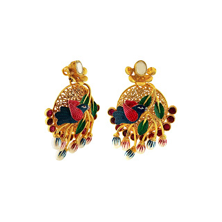 Earrings curated in sterling silver with filigree work graced with kundan and vibrant hues of enamelling in gold plated tone by Izaara-min Earrings curated in sterling silver with filigree work graced with kundan and vibrant hues of enamelling in gold plated tone by Izaara-min