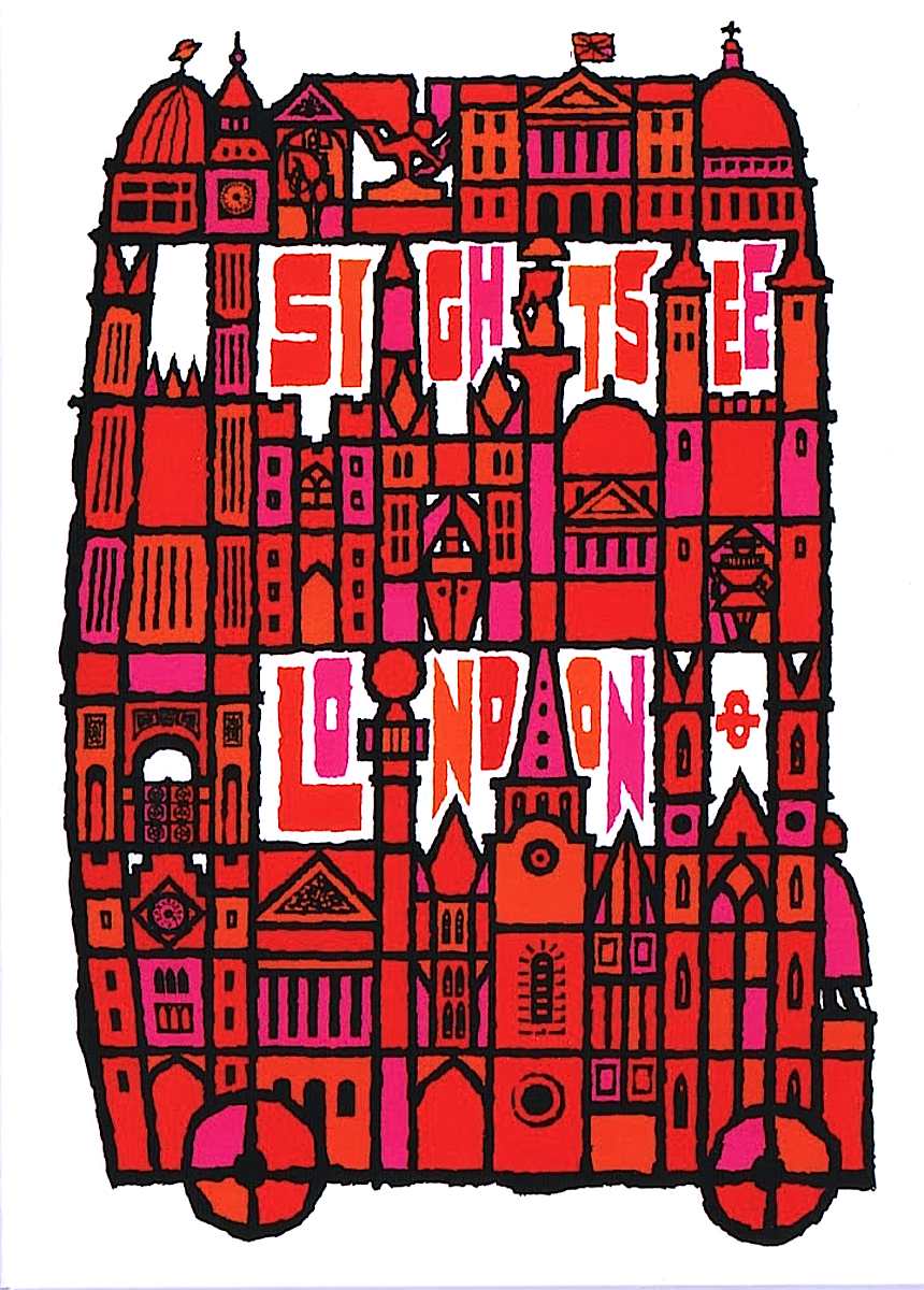 Abram Games 1968 poster art, Sight See London, double decker bus