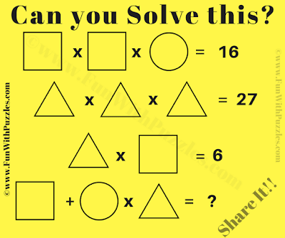 This Mathematics Brain Teaser is for school students in which one has to solve given algebraic equations