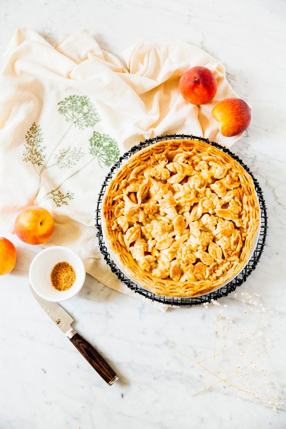 pineapple and peach pie with a coconut oil crust