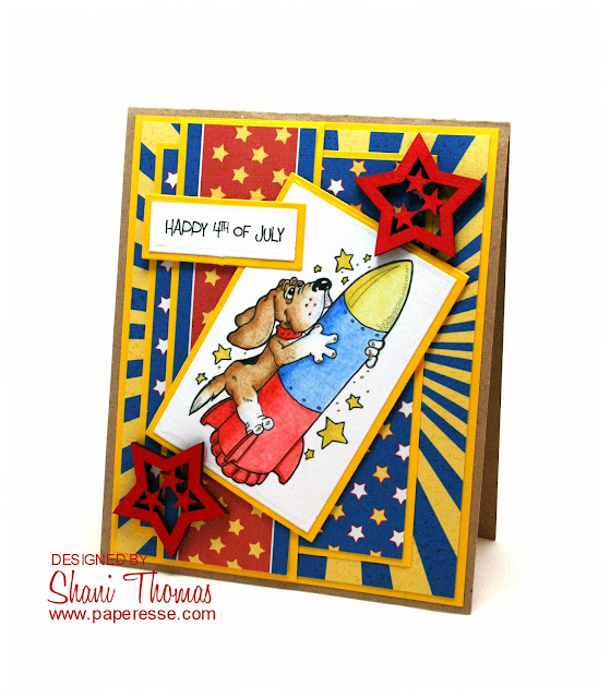 4th of July card featuring QKR Stampede Rocket Dog digi, by Paperesse.