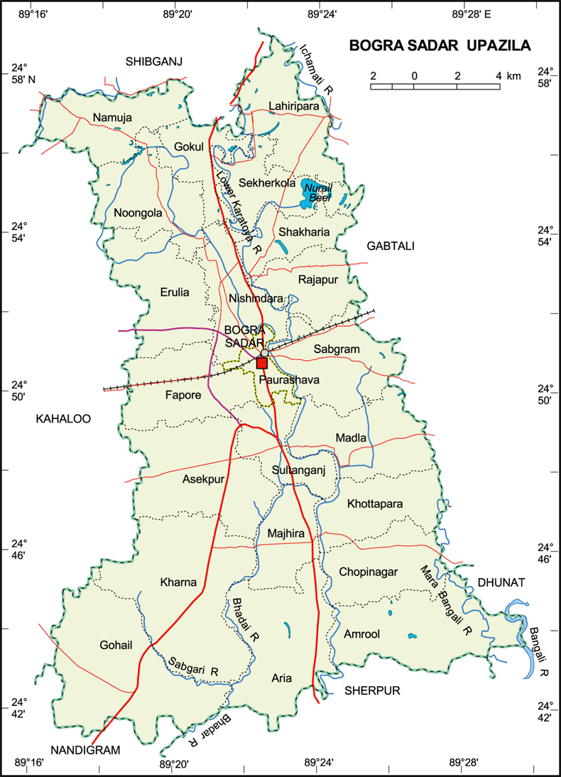 Bogra Sadar Upazila Map Bogra District Bangladesh