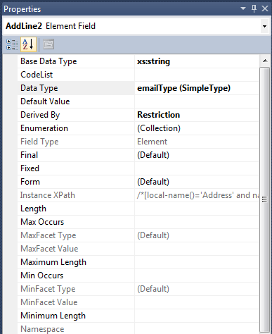 Datatype properties window