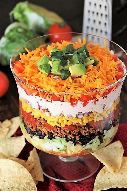 Glass Bowl of Layered Taco Salad Image
