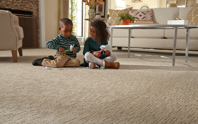 This textured carpet adds depth and pattern to the look of this room.