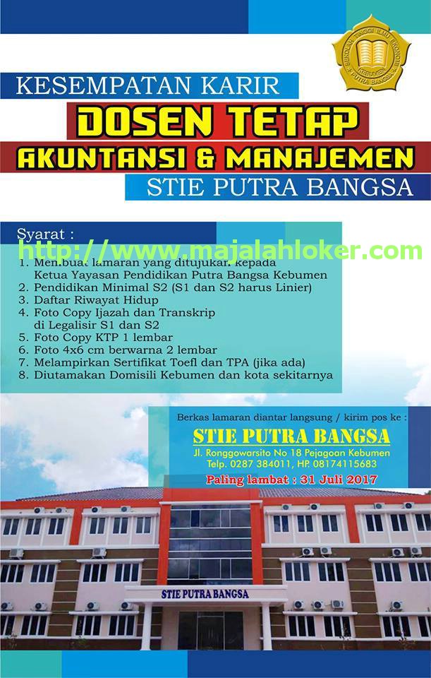 Lowongan STIE Putra Bangsa sebagai Dosen Akuntansi
