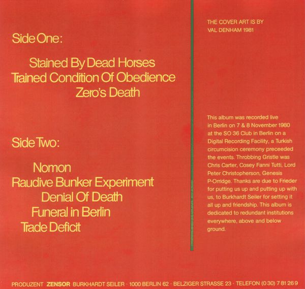 WET DREAMS THROBBING GRISTLE FUNERAL IN BERLIN (Zensor ‎ Zensor 01