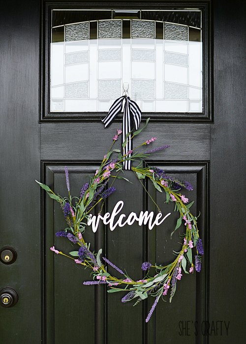 faux lavender, faux flowers, wreath, spring, welcome