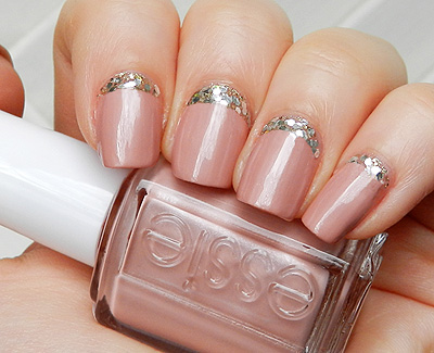 reverse french manicure with glitter beautiful pink french nail art designs pictues 2014