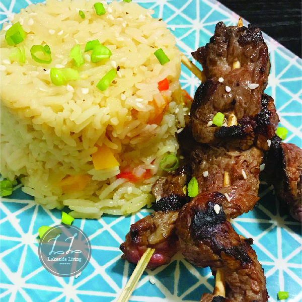 Vietnamese Honey Sesame Beef Skewers and Rice
