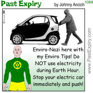 [CARTOON] Earth Hour Conundrum. cartoon, EnviroNazi, environment, cars, pollution
