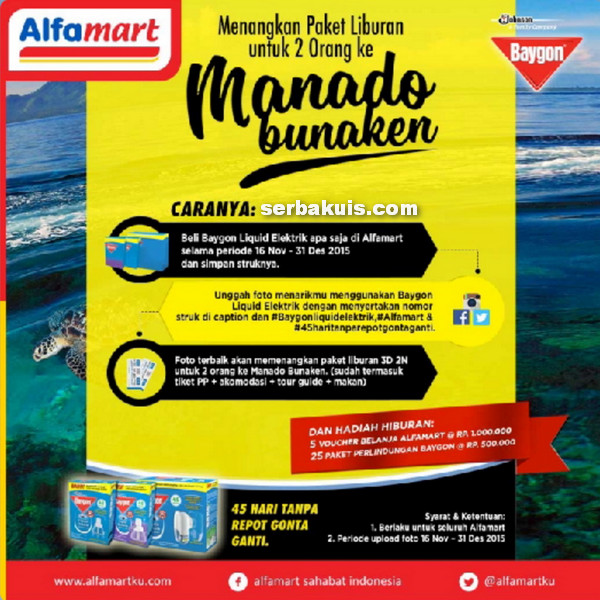 Promo Baygon Alfamart Berhadiah Liburan ke Manado, Bunaken