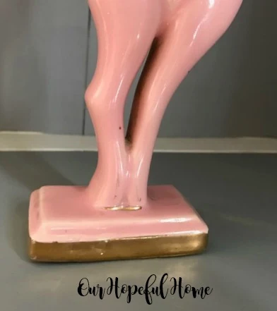MCM Art Deco pink gazelle statue gold accent