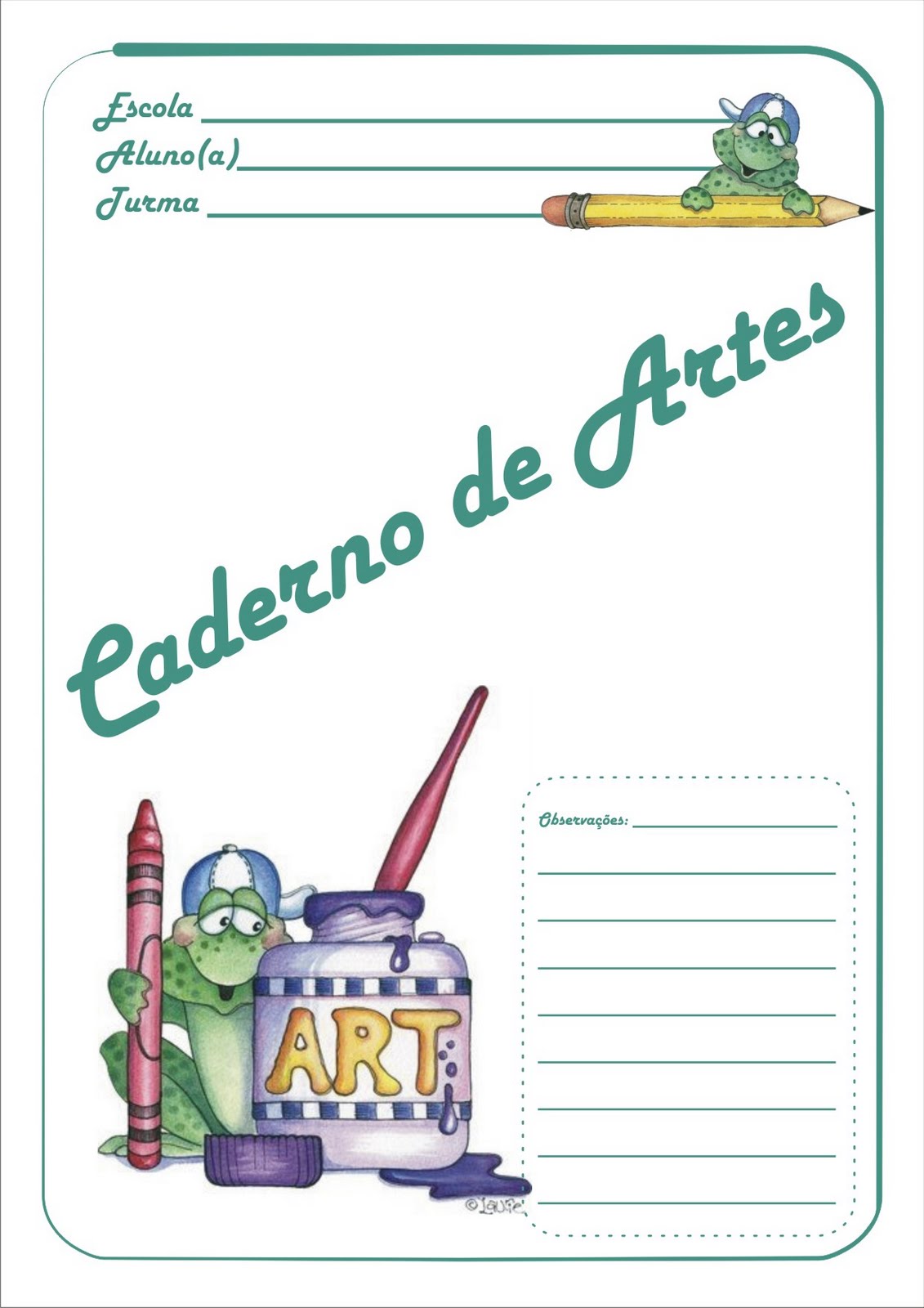 Capas para Caderno Sapinhos Educação Infantil Artes Língua Portuguesa Matemática Ciências