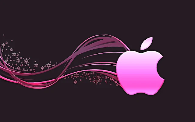 Zwarte wallpaper met roze Apple logo