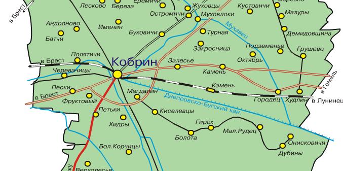 Карта кобринского района подробная с деревнями